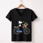 Dallas Cowboys Snoopy on Bicycle with Flowers and Star Basket 7 Womens V Neck