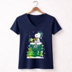 Dallas Stars Christmas With Snoopy And Woodstock Holiday Scene 5 Womens V Neck.jpg