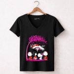 Denver Broncos Peanuts characters in October we wear pink 7 Womens V Neck