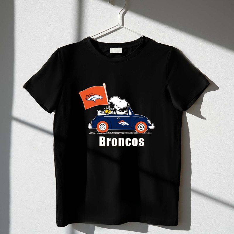 Denver Broncos Snoopy Car Broncos Flag 1 1 T Shirt