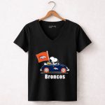 Denver Broncos Snoopy Car Broncos Flag 1 7 Womens V Neck
