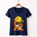 Denver Broncos Snoopy and Charlie Brown Halloween Pumpkin Moon Scene 5 Womens V Neck