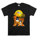 Denver Broncos Snoopy and Charlie Brown Halloween Pumpkin Moon Scene T Shirt 6