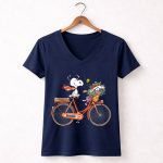Denver Broncos Snoopy on Bicycle with Woodstock and Helmet 5 Womens V Neck
