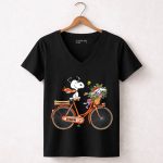 Denver Broncos Snoopy on Bicycle with Woodstock and Helmet 7 Womens V Neck