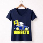 Denver Nuggets Snoopy Driving Car with Basketball Flag 5 Womens V Neck