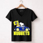 Denver Nuggets Snoopy Driving Car with Basketball Flag 6 Womens V Neck