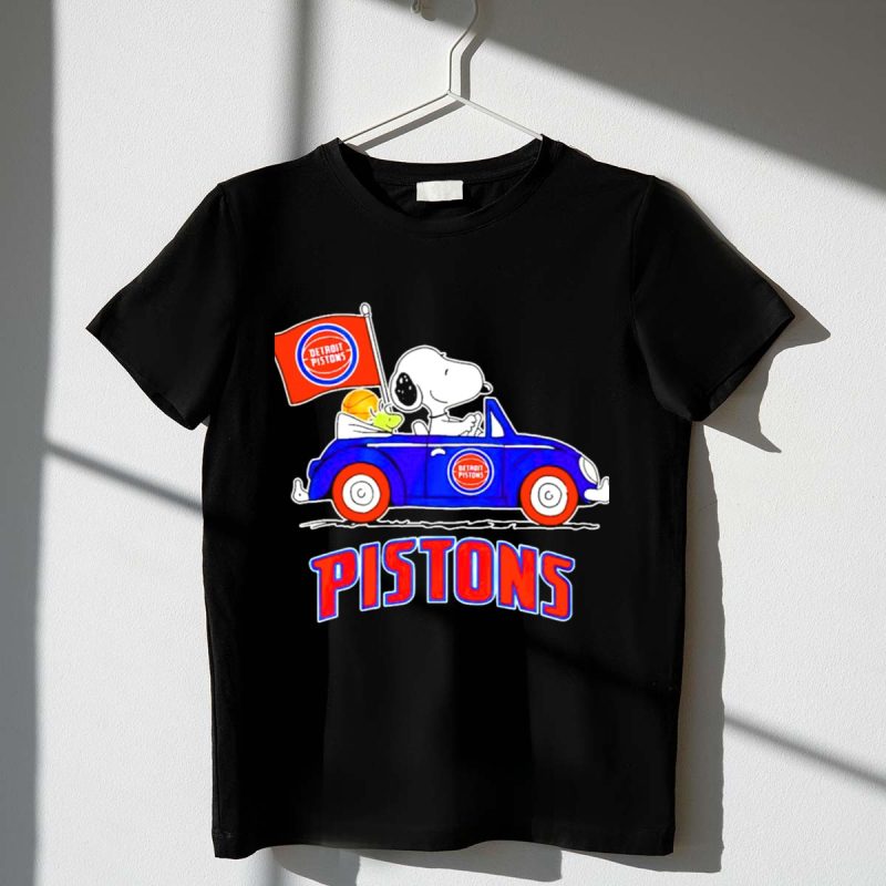 Detroit Pistons Basketball Snoopy Driving Car With Flag 1 T Shirt