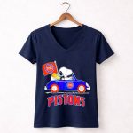 Detroit Pistons Basketball Snoopy Driving Car with Flag 5 Womens V Neck