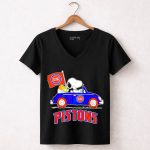 Detroit Pistons Basketball Snoopy Driving Car with Flag 6 Womens V Neck