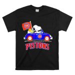 Detroit Pistons Basketball Snoopy Driving Car with Flag T Shirt 6