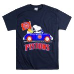 Detroit Pistons Basketball Snoopy Driving Car with Flag T Shirt 7