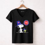 Detroit Pistons Snoopy and Woodstock with Basketball 6 Womens V Neck