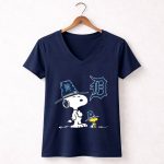 Detroit Tigers Snoopy Woodstock Pilgrim Hats 5 Womens V Neck.jpg