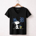 Detroit Tigers Snoopy Woodstock Pilgrim Hats 7 Womens V Neck.jpg