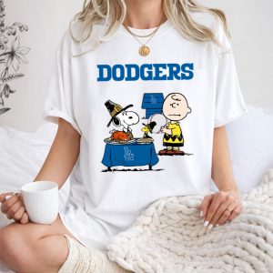 Dodgers Snoopy Charlie Brown Happy Thanksgiving Baseball La Shirt