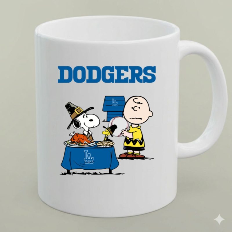 Dodgers Snoopy Charlie Brown Happy Thanksgiving Baseball La 1 Mug 1.Jpg