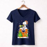 Edmonton Oilers Snoopy Christmas Scene 5 Womens V Neck.jpg