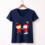 Fist Bump Charlie Brown and Snoopy Wear Clothing Calgary Flames 5 Womens V Neck.jpg