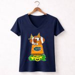 Florida Gators Halloween Snoopy Woodstock Read Book Pumpkins 5 Womens V Neck.jpg