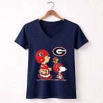 Georgia Bulldogs Charlie Brown and Snoopy Football Team Spirit 5 Womens V Neck.jpg