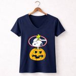 Georgia Bulldogs Football Halloween Snoopy and Woodstock 5 Womens V Neck.jpg