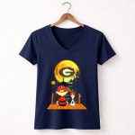 Georgia Bulldogs Halloween Moonlit Dock Scene Charlie Brown and Snoopy Reflections 5 Womens V Neck.jpg
