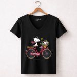 Georgia Bulldogs Snoopy Riding Bike with Flowers 7 Womens V Neck.jpg