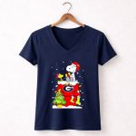 Georgia Bulldogs Ugly Christmas Snoopy Woodstock 5 Womens V Neck.jpg