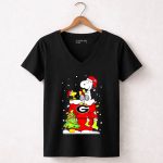 Georgia Bulldogs Ugly Christmas Snoopy Woodstock 7 Womens V Neck.jpg