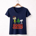 Good Grief Peanuts Holiday Snoopy and Charlie Christmas Tree 5 Womens V Neck 1.jpg