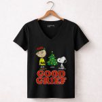 Good Grief Peanuts Holiday Snoopy and Charlie Christmas Tree 7 Womens V Neck 1.jpg