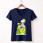Green Bay Packers Christmas With Snoopy And Woodstock 5 Womens V Neck