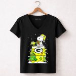 Green Bay Packers Christmas With Snoopy And Woodstock 7 Womens V Neck