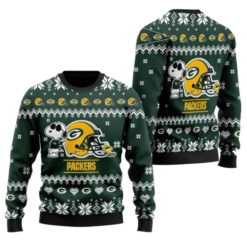 Green Bay Packers Cute The Snoopy Show Football Helmet Ugly Sweater 1.Jpg