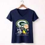 Green Bay Packers Snoopy Charlie Brown Fan Celebration 5 Womens V Neck