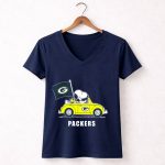 Green Bay Packers Snoopy Driving Car 5 Womens V Neck