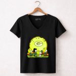 Green Bay Packers Snoopy Halloween Moon Pumpkins 7 Womens V Neck