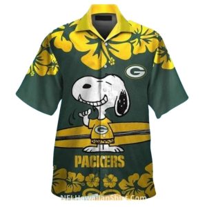 Green Bay Packers Snoopy Surfing Floral Hawaiian Shirt 1.jpg