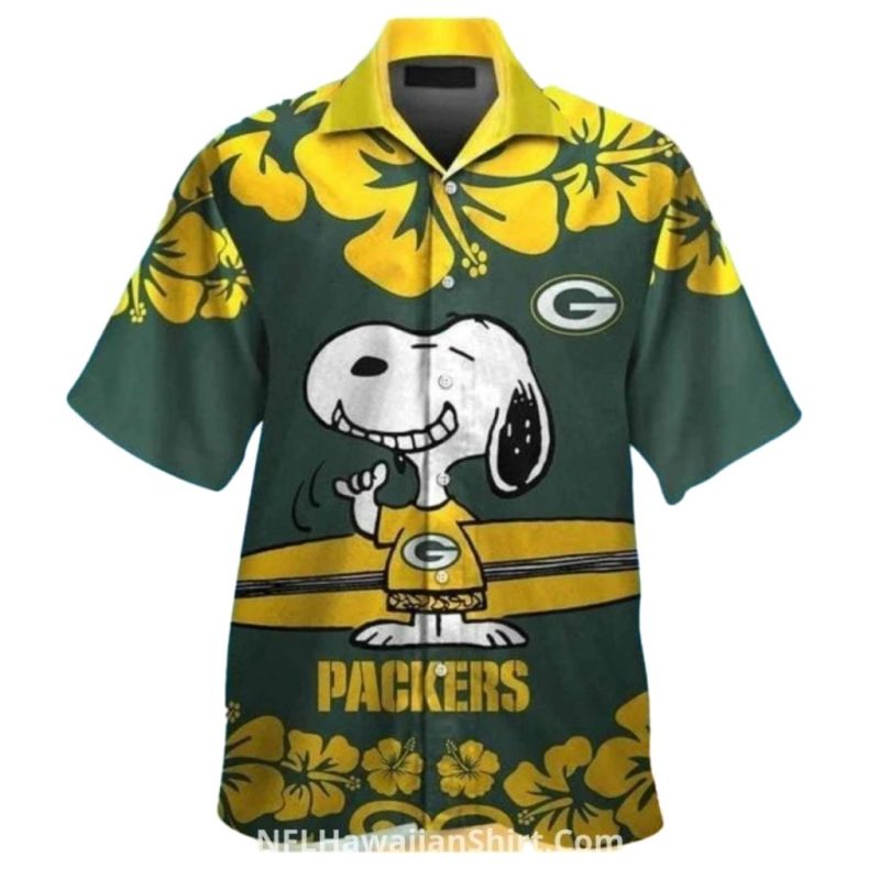Green Bay Packers Snoopy Surfing Floral Hawaiian Shirt 1.Jpg