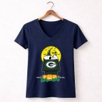 Green Bay Packers Snoopy Woodstock Halloween Moon Pumpkins 5 Womens V Neck