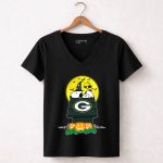 Green Bay Packers Snoopy Woodstock Halloween Moon Pumpkins 7 Womens V Neck