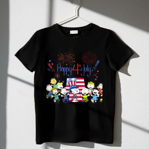 Happy 4th July Peanuts Celebrating with Fireworks and Snoopy in Patriotic Attire 1 T Shirt