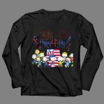 Happy 4th July Peanuts Celebrating with Fireworks and Snoopy in Patriotic Attire 4 Long Sleeves