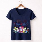 Happy 4th July Peanuts Celebrating with Fireworks and Snoopy in Patriotic Attire 5 Womens V Neck