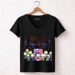 Happy 4th July Peanuts Celebrating with Fireworks and Snoopy in Patriotic Attire 7 Womens V Neck