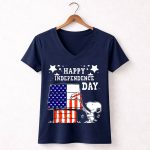 Happy Independence Day 4th of July Snoopy American Flag Doghouse 5 Womens V Neck
