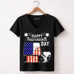 Happy Independence Day 4th of July Snoopy American Flag Doghouse.jpeg 7 Womens V Neck
