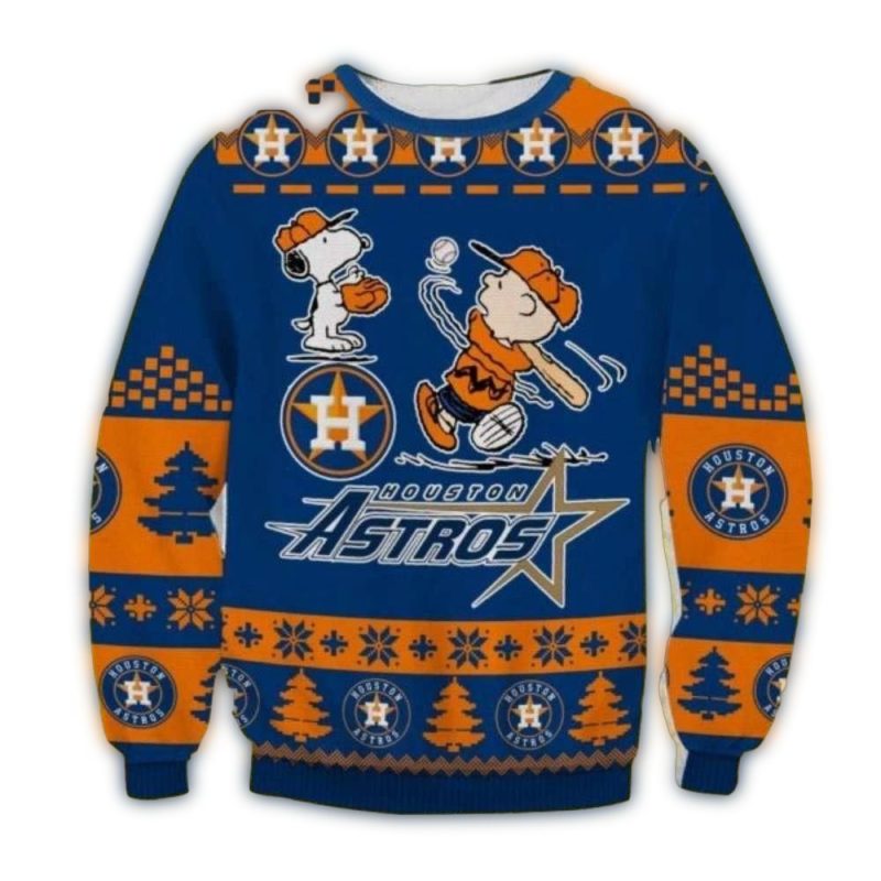 Houston Astros Snoopy And Charlie Baseball Ugly Sweater 1.Jpg