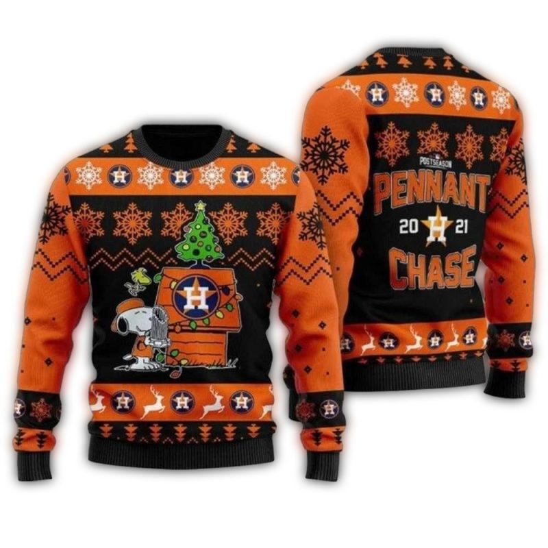 Houston Astros Snoopy Pennant Chase 2021 Ugly Sweater 1.Jpg